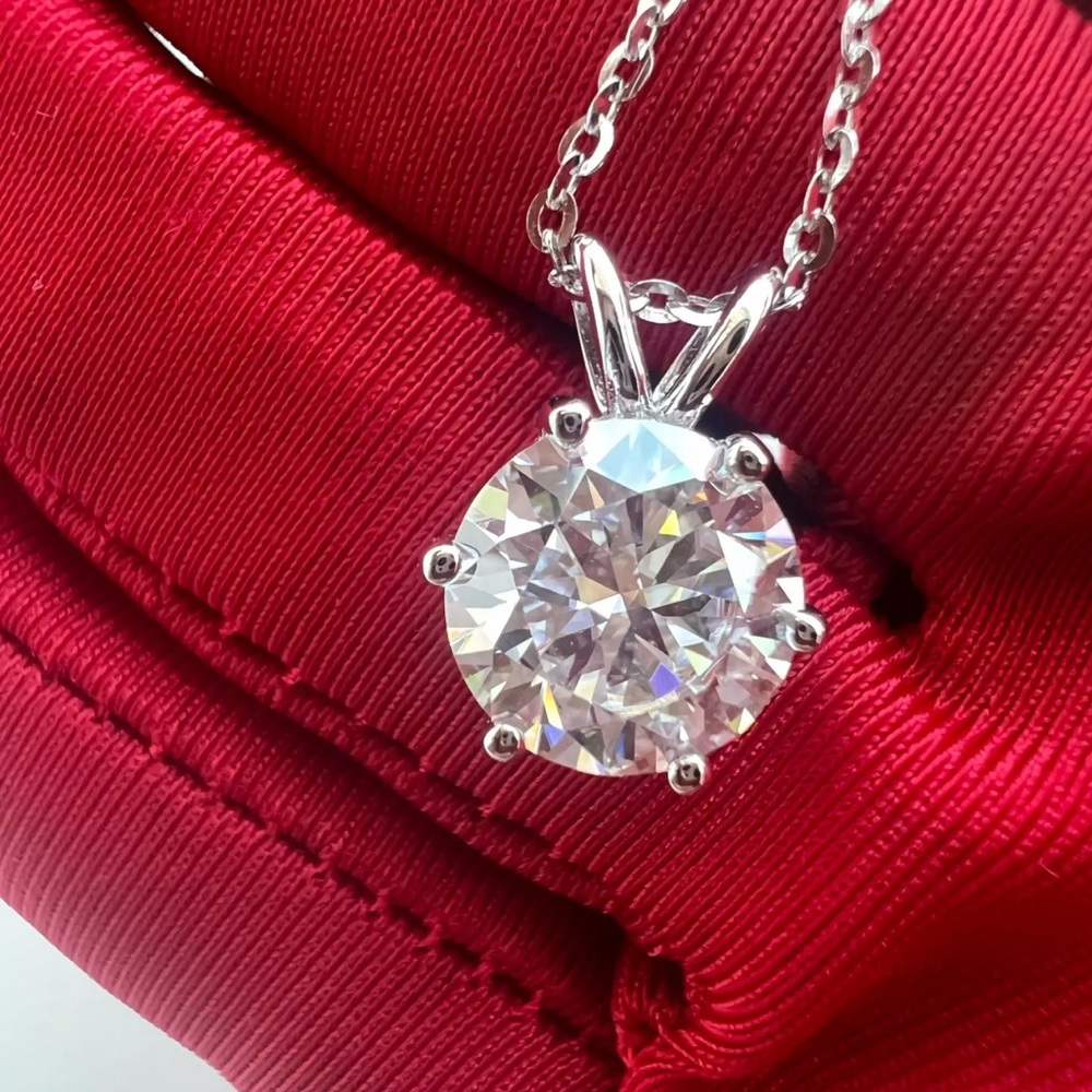 3 ct center stone round brilliant cut VVS1 necklace - Picture 3 of 7